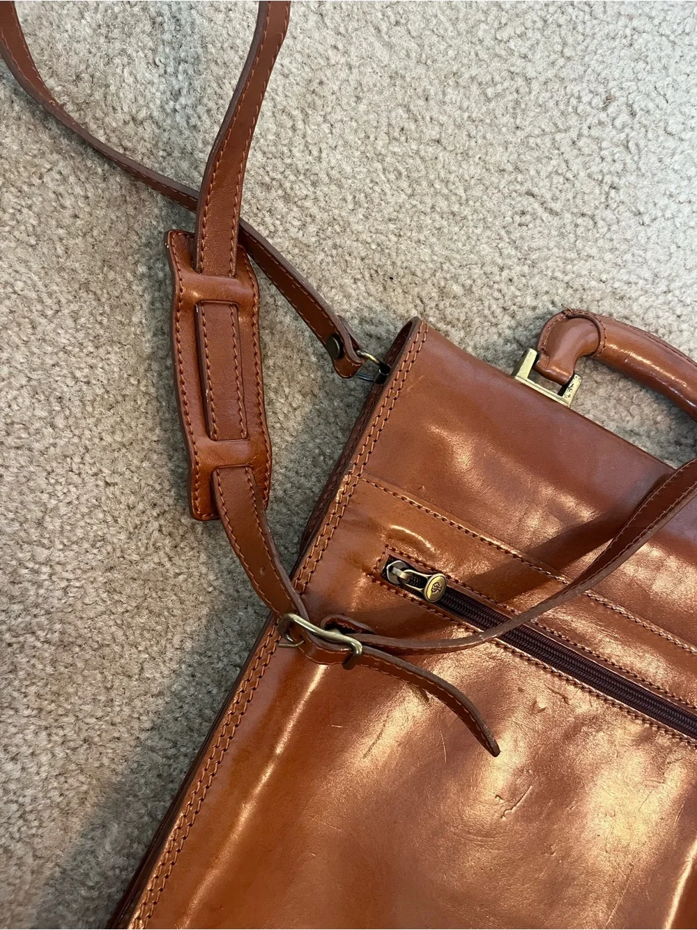 Classic Brown Leather Messenger Briefcase